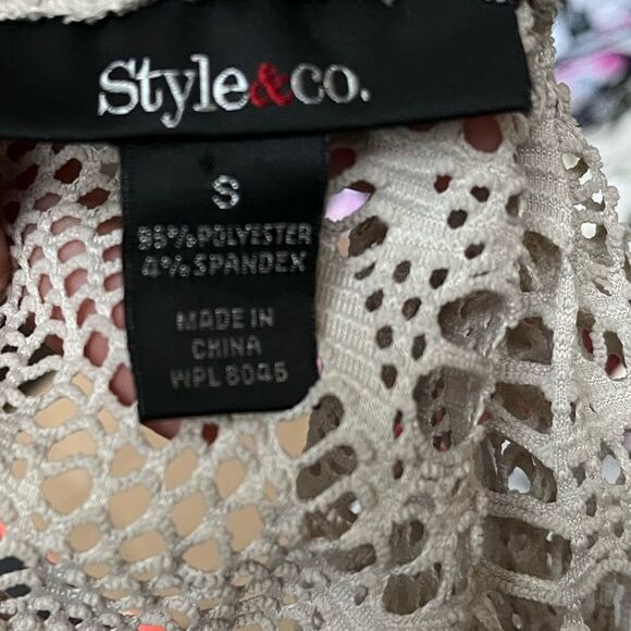 Style & Co. Cream Crochet Open Front Cardigan Small - Picture 9 of 9